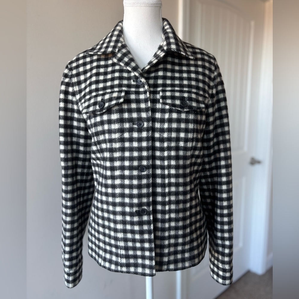 Talbot’s Black White Checkered Jacket Blazer. Size 8. Button down. Wool Blend.